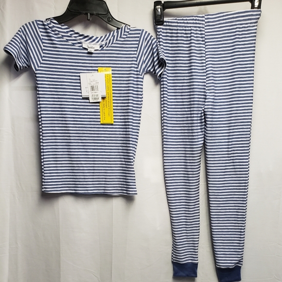 Roudelain Girls Pajama Set, Blue & white striped Top & pants Lightweight. Small - Picture 2 of 3